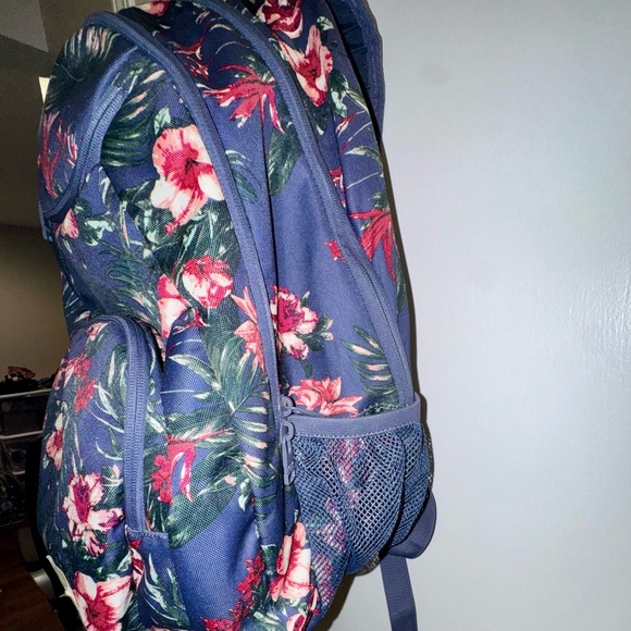 Roxy Shadow Swell Navy and Pink Floral Backpack - Picture 4 of 10